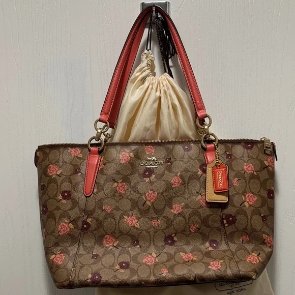 Coach Brown and Pink Floral Tote - Picture 2 of 12